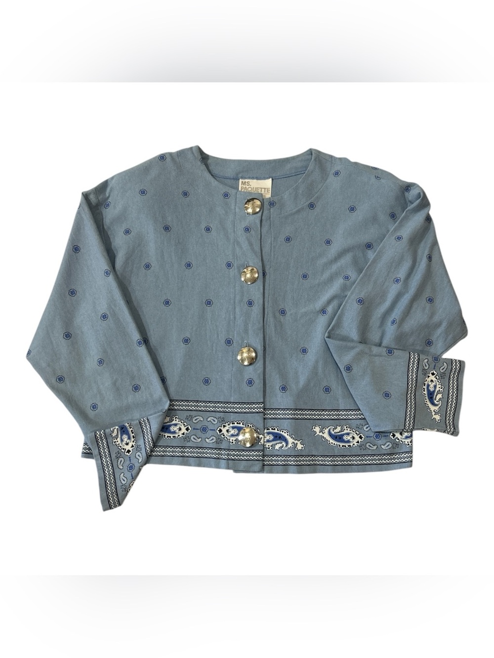 MS. Paquette Cali Vintage 80s Light Blue Embroidered Button Jacket Sz M 🇺🇸